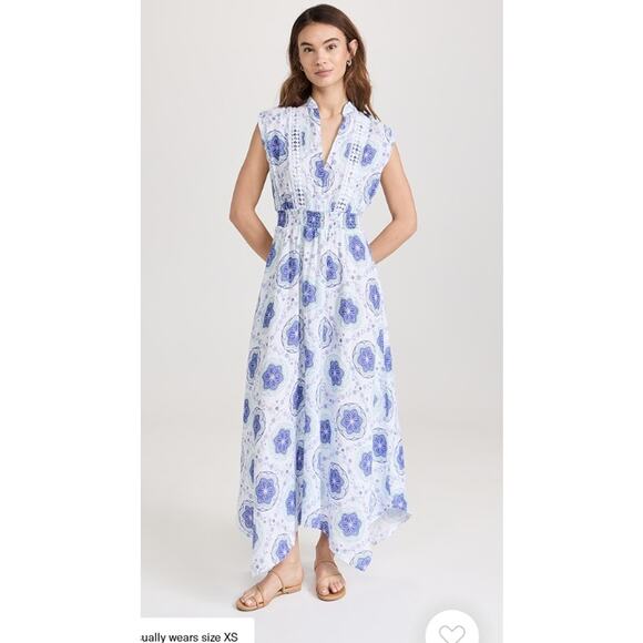 Temptation Positano Dresses & Skirts - Temptation Positano Dress XS Ieranto Linen Maxi Blue Floral Boho Sundress Italy
